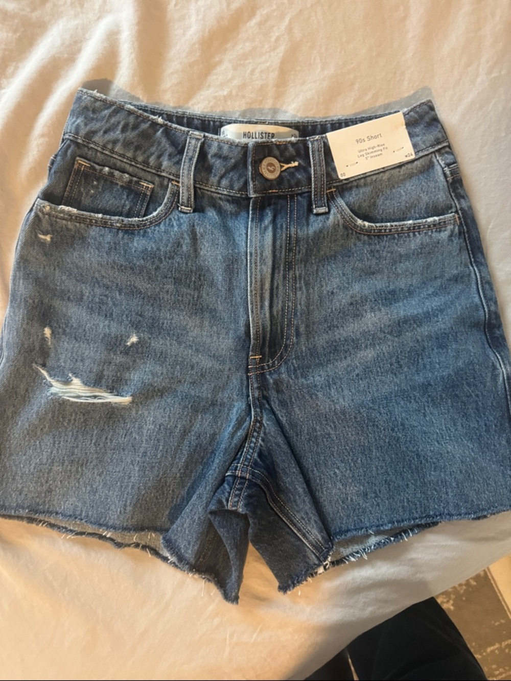 Hollister Medium Blue High-Rise Distressed Jean Shorts